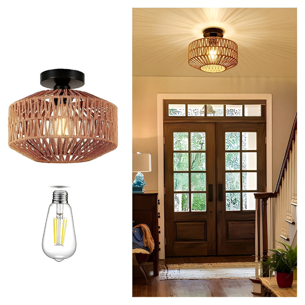 Ravira – Lampe de Plafond en Rattan Fait Main de Style Bohème