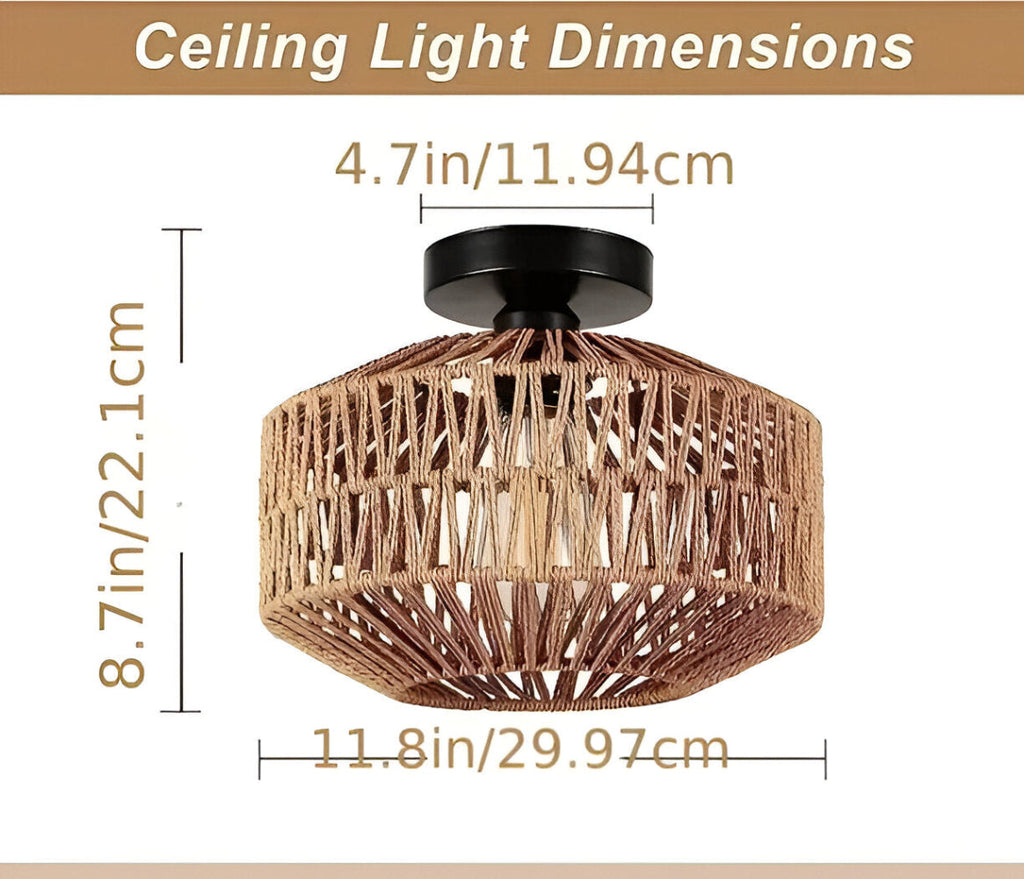 Ravira – Lampe de Plafond en Rattan Fait Main de Style Bohème