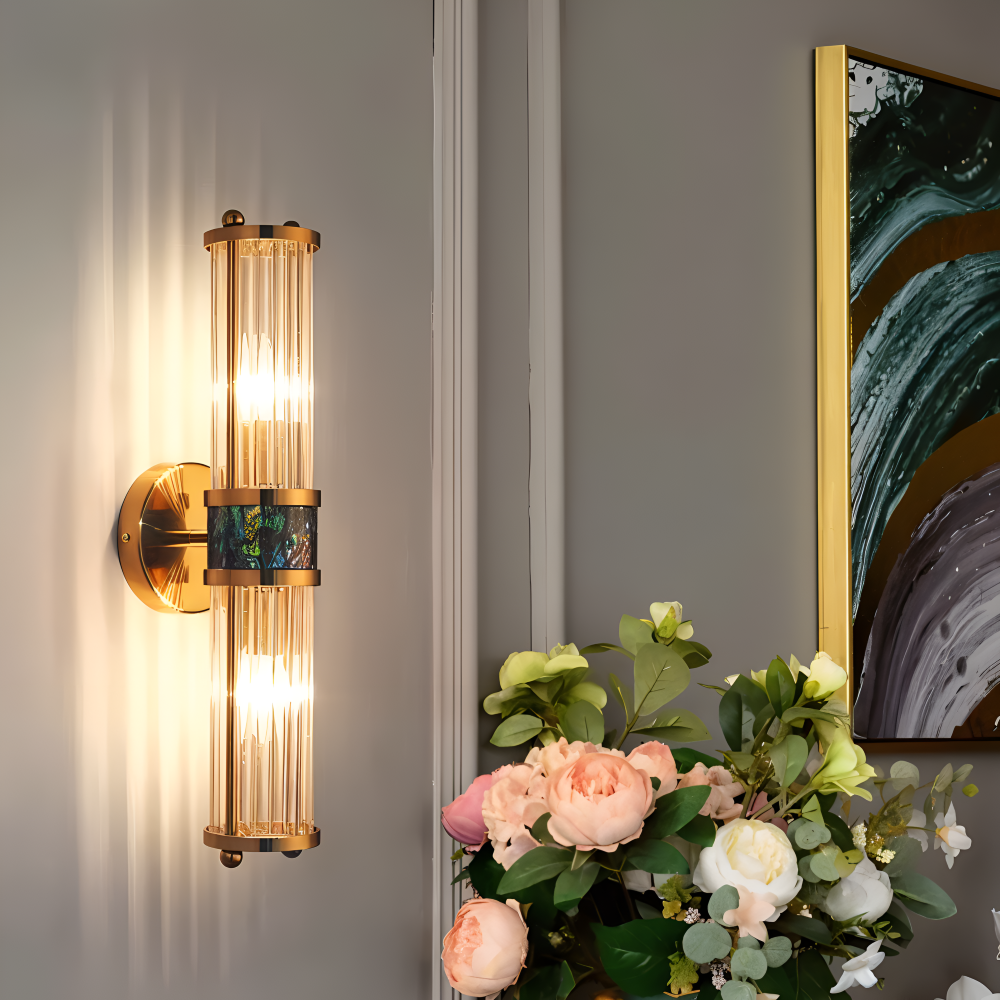 Lustriva – Applique Murale en Or avec Cristal Ridé et Lumière LED E14