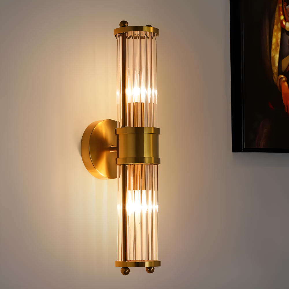 Lustriva – Applique Murale en Or avec Cristal Ridé et Lumière LED E14