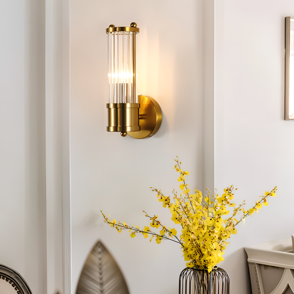 Lustriva – Applique Murale en Or avec Cristal Ridé et Lumière LED E14