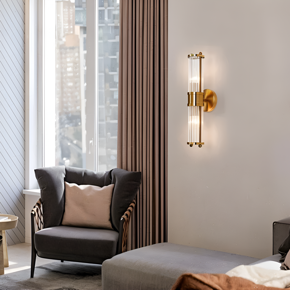 Lustriva – Applique Murale en Or avec Cristal Ridé et Lumière LED E14