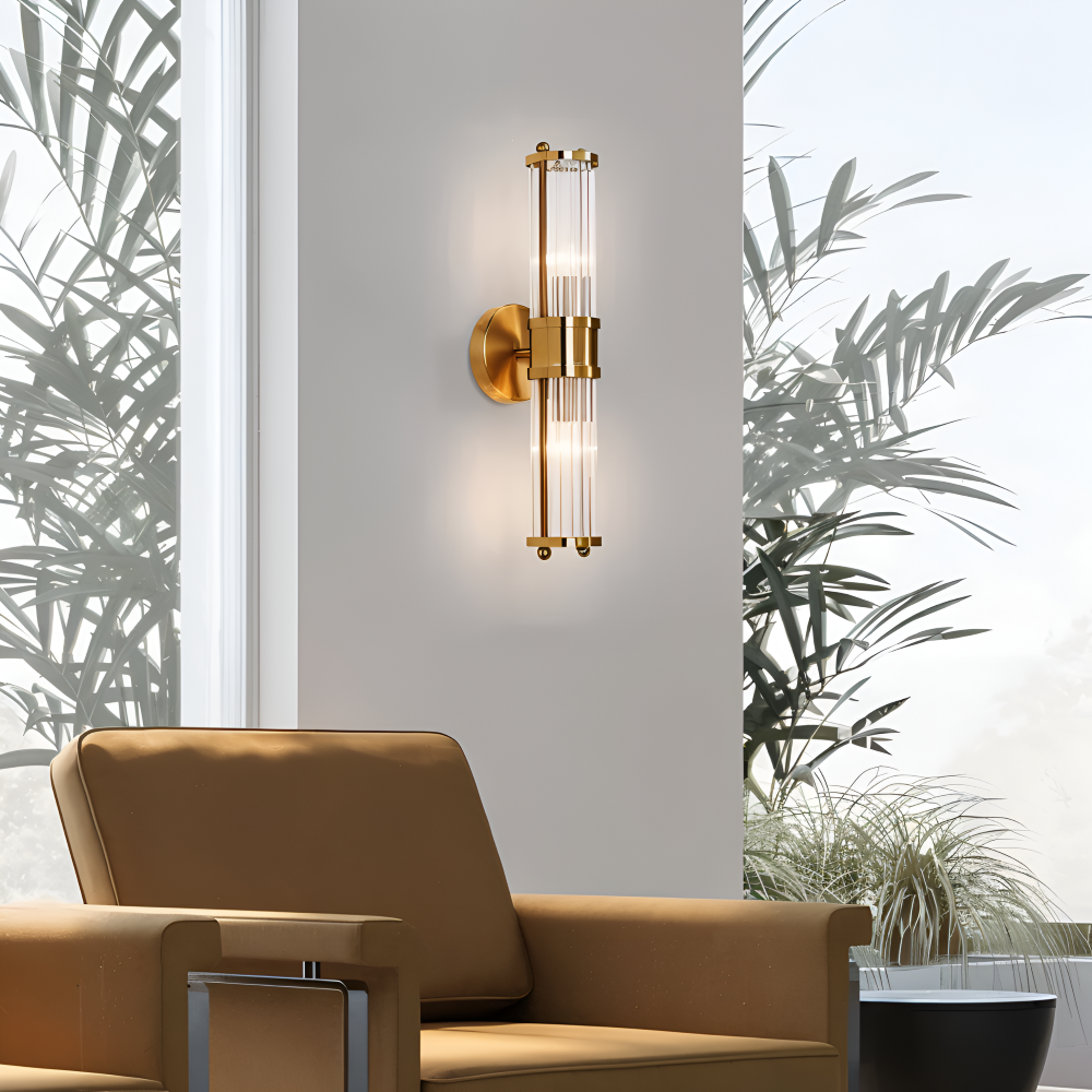 Lustriva – Applique Murale en Or avec Cristal Ridé et Lumière LED E14
