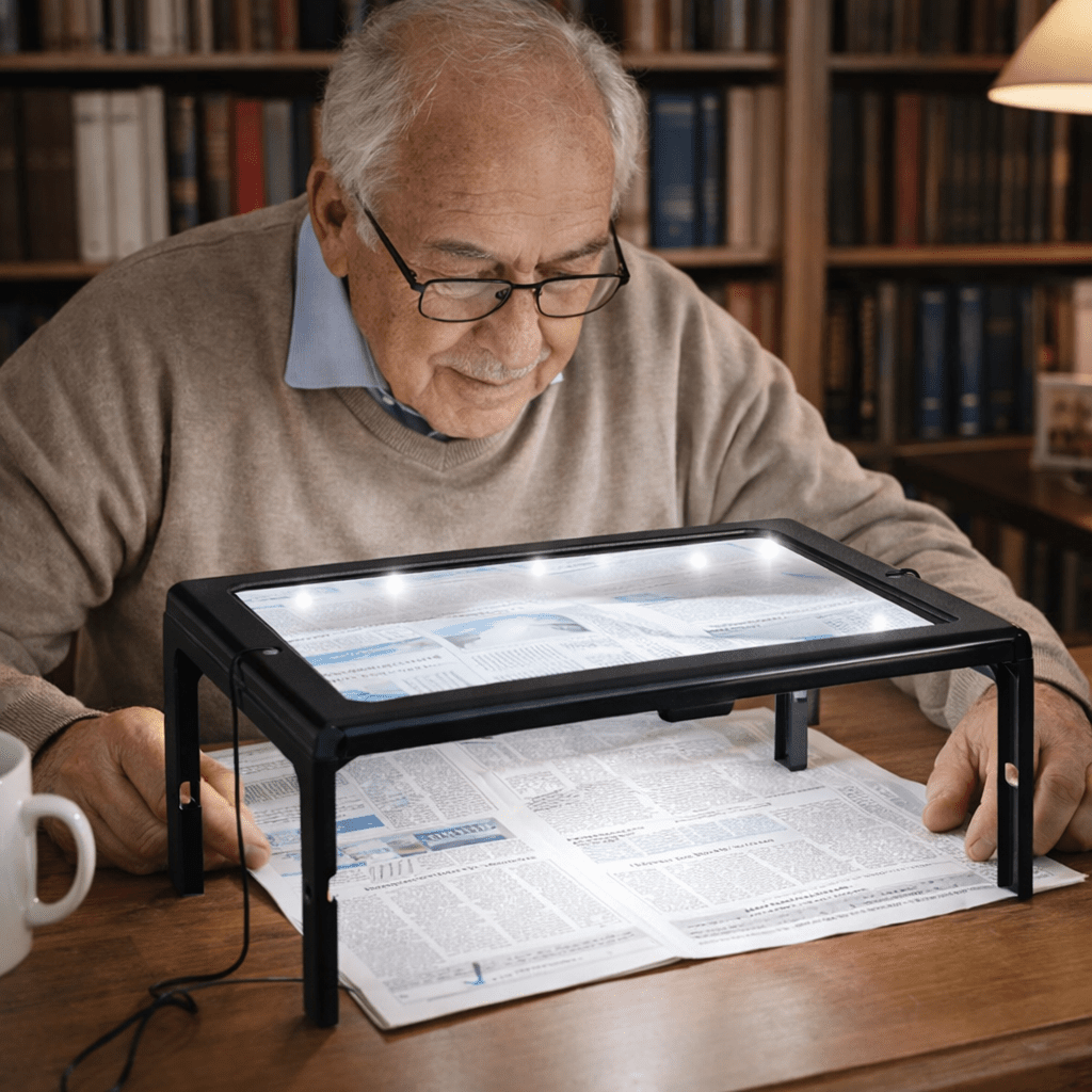 TEXTDESK – Loupe de table pliable 3x avec éclairage LED pour lecture mains libres