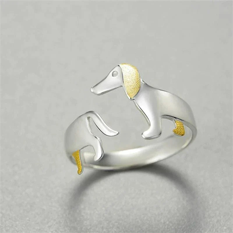 Bague en Argent Ajustable pour Chien Teckel Mignon