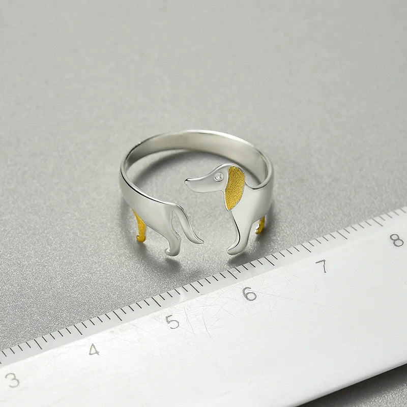 Bague en Argent Ajustable pour Chien Teckel Mignon