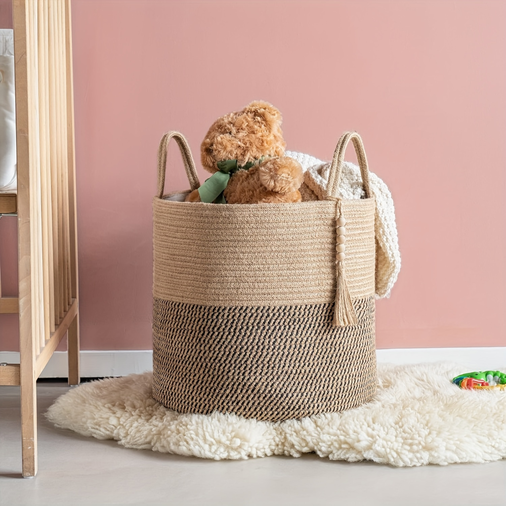 Panier de rangement en macramé en coton avec design boho