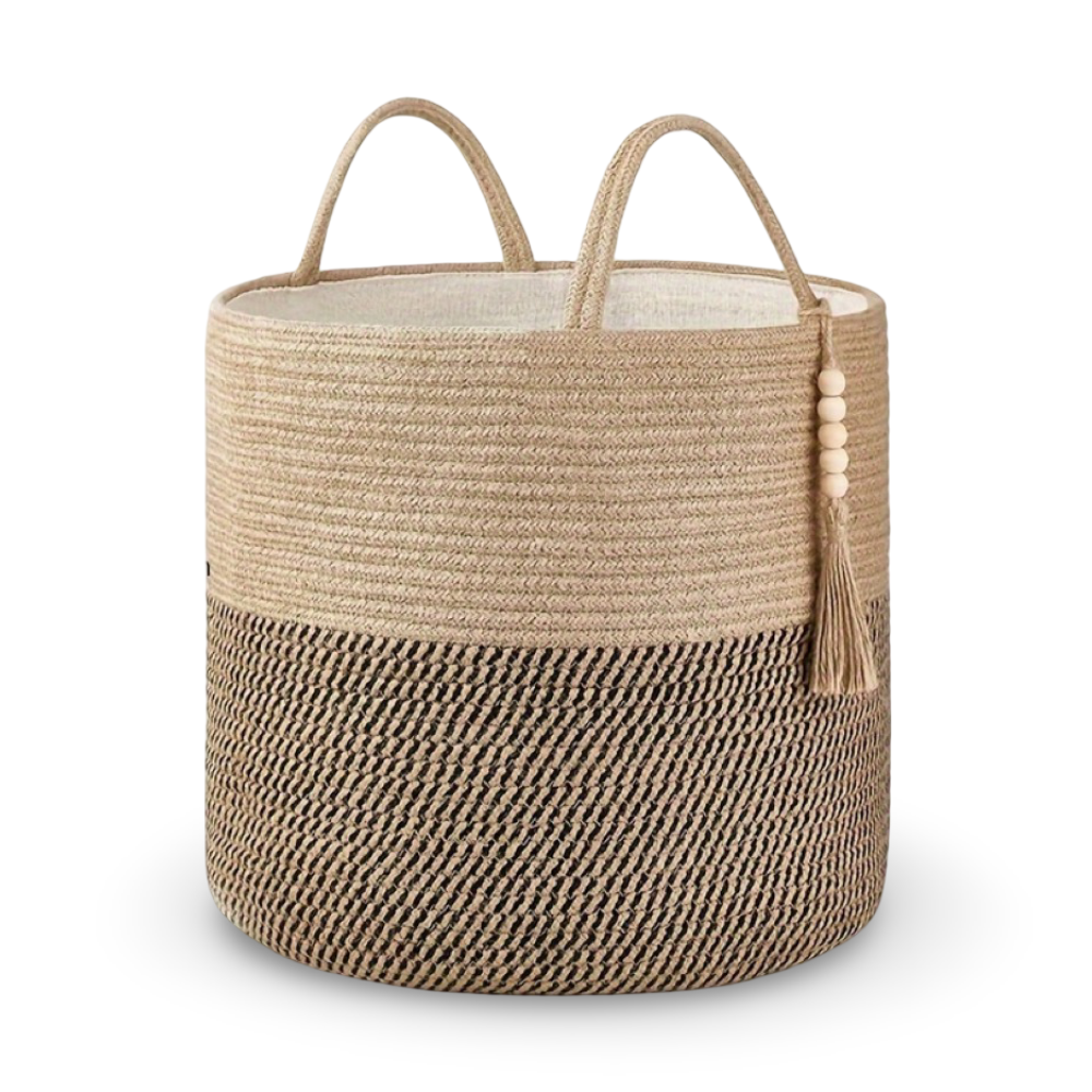 Panier de rangement en macramé en coton avec design boho