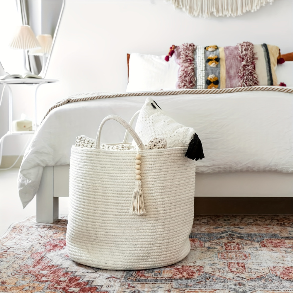 Panier de rangement en macramé en coton avec design boho