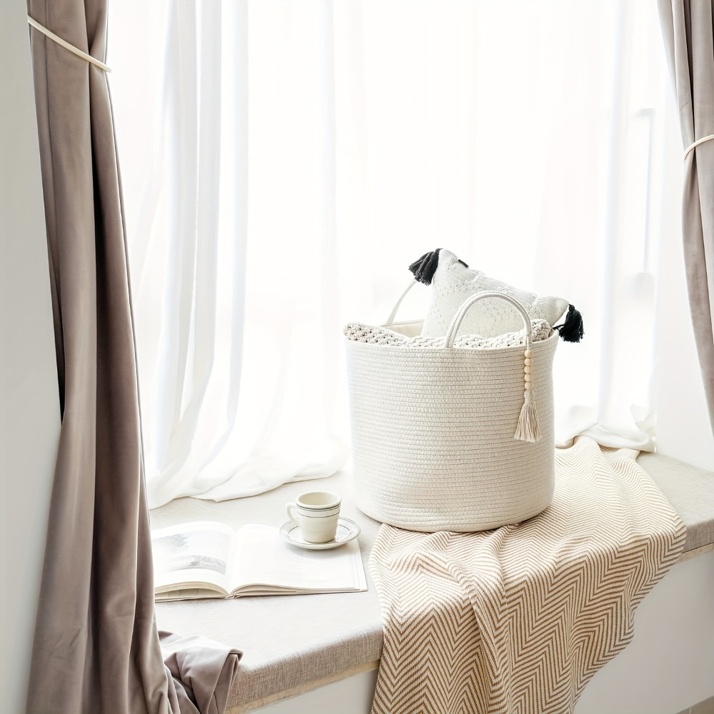 Panier de rangement en macramé en coton avec design boho