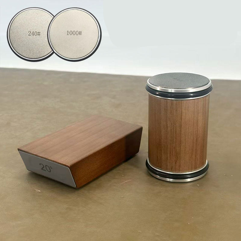 DIASHARP – Ensemble de aiguiseur de couteaux roulant avec meule en diamant et plateforme en bois