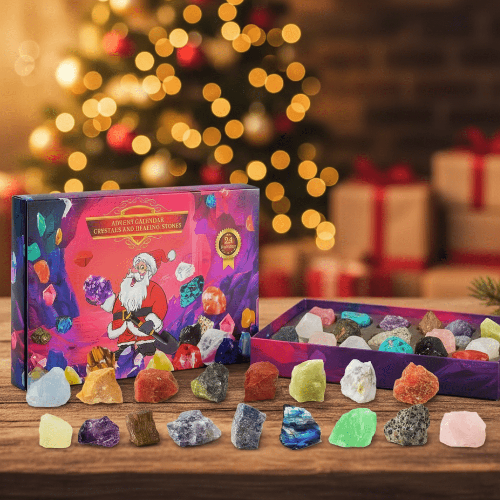 CRYSTALGEMS – Calendrier de l'Avent en pierres précieuses magiques avec 24 cristaux naturels