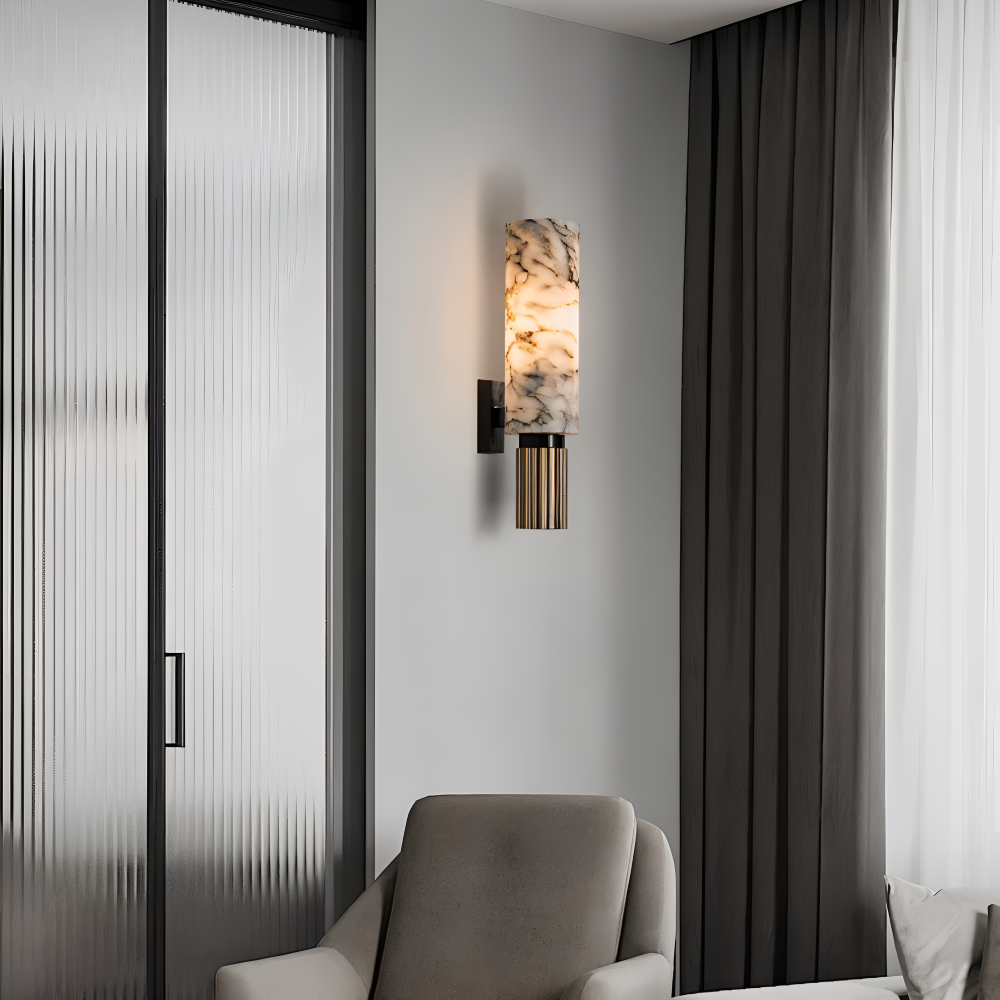 Marvello Applique Murale – Applique Murale LED Cylindrique en Marbre Naturel