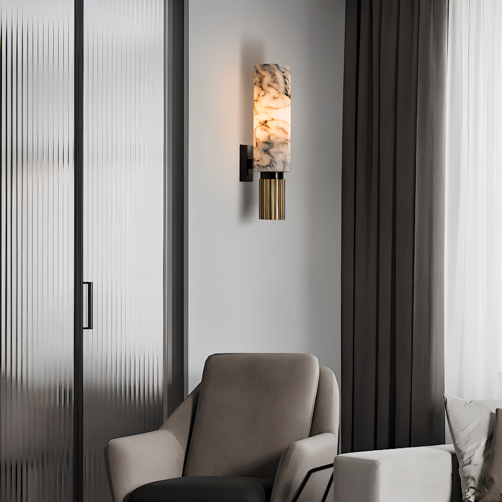Marvello Applique Murale – Applique Murale LED Cylindrique en Marbre Naturel