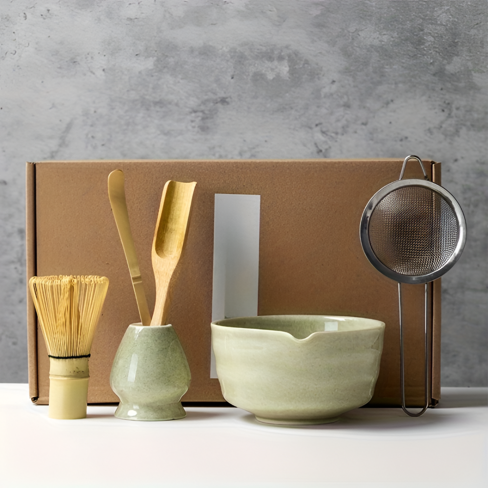 Set de Matcha 4/5/6 pièces – Accessoires en céramique et bambou incluant un fouet et un support