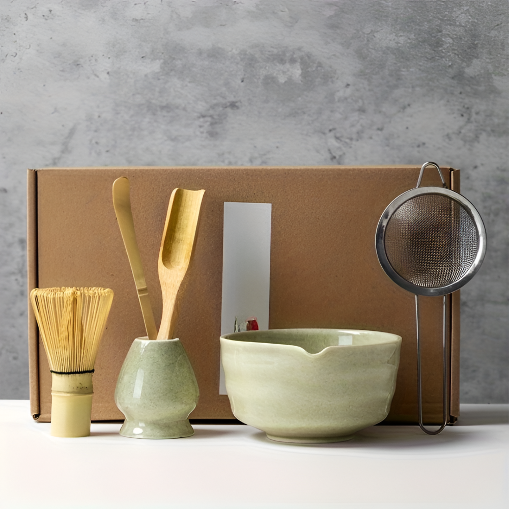 Set de Matcha 4/5/6 pièces – Accessoires en céramique et bambou incluant un fouet et un support