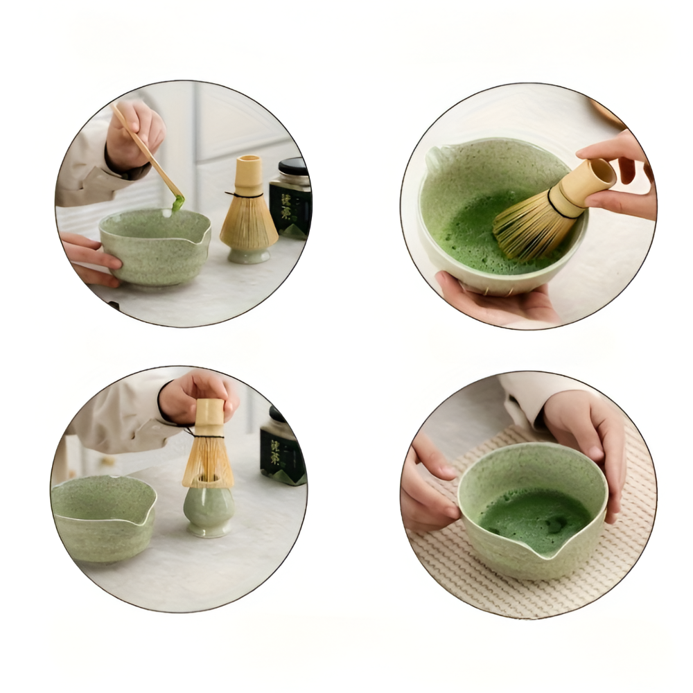 Set de Matcha 4/5/6 pièces – Accessoires en céramique et bambou incluant un fouet et un support