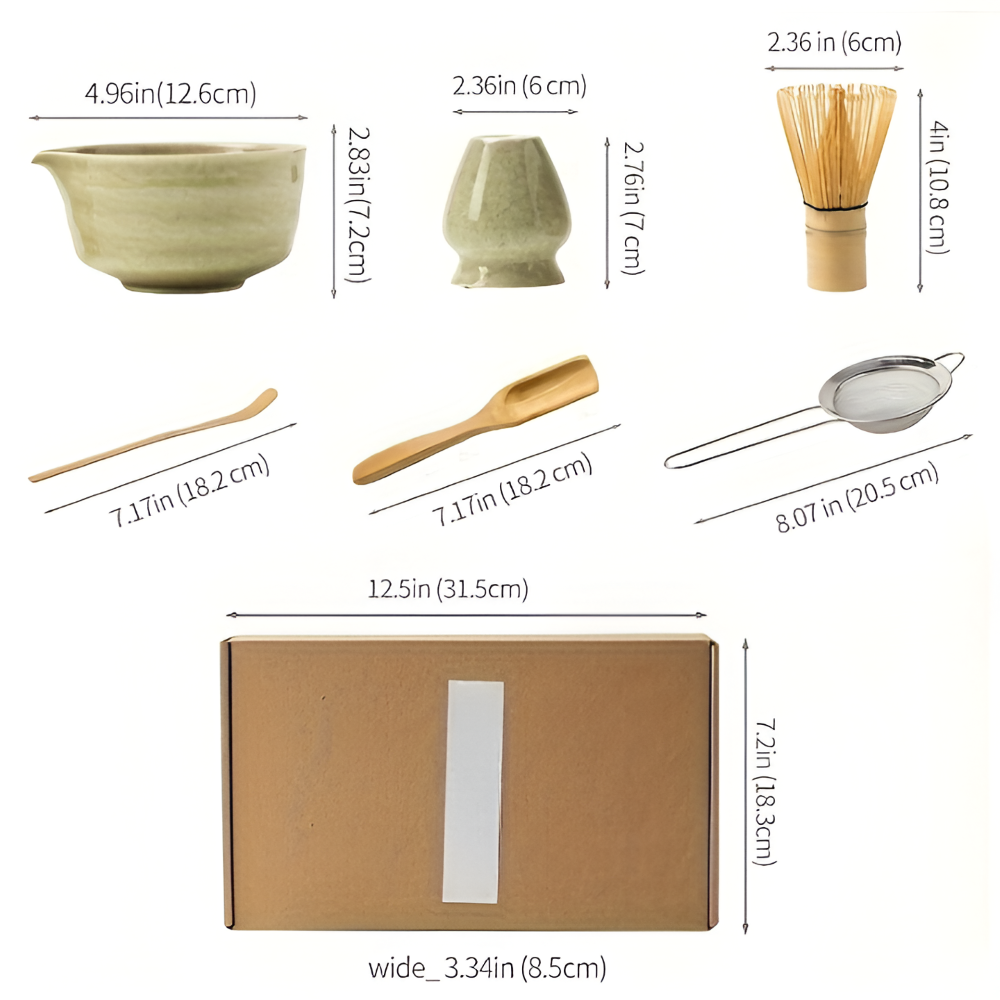 Set de Matcha 4/5/6 pièces – Accessoires en céramique et bambou incluant un fouet et un support