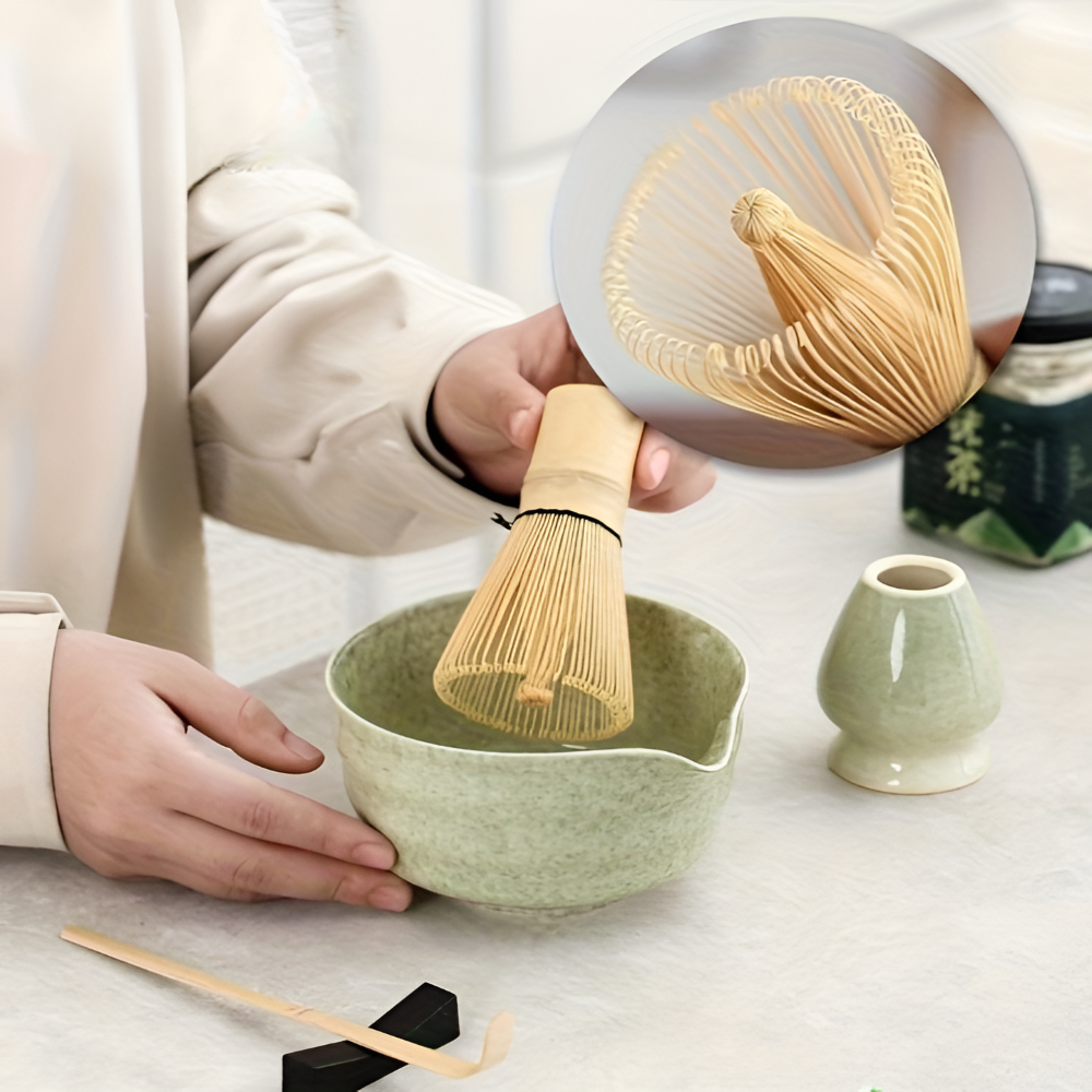 Set de Matcha 4/5/6 pièces – Accessoires en céramique et bambou incluant un fouet et un support