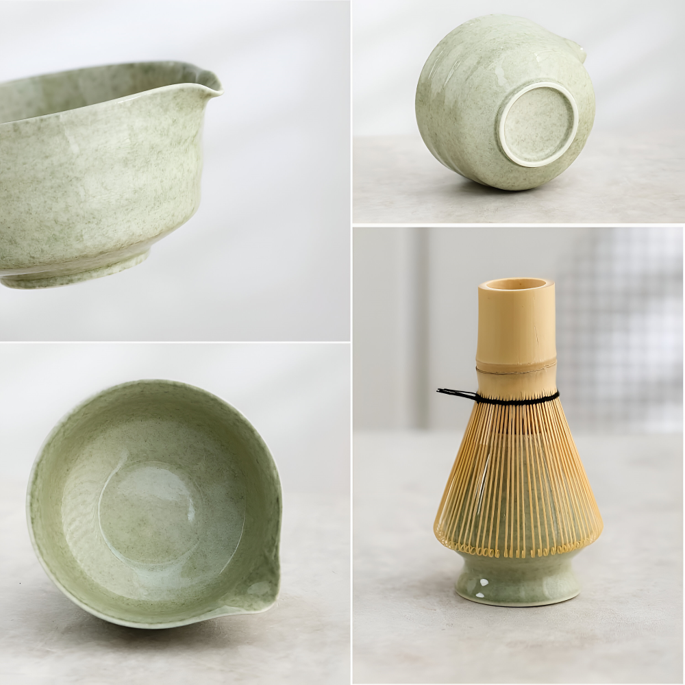 Set de Matcha 4/5/6 pièces – Accessoires en céramique et bambou incluant un fouet et un support