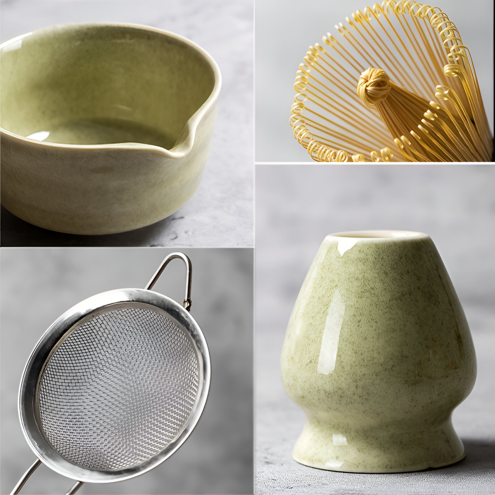 Set de Matcha 4/5/6 pièces – Accessoires en céramique et bambou incluant un fouet et un support