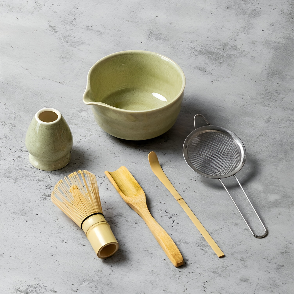 Set de Matcha 4/5/6 pièces – Accessoires en céramique et bambou incluant un fouet et un support