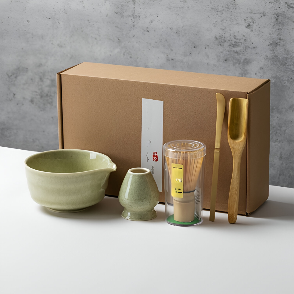 Set de Matcha 4/5/6 pièces – Accessoires en céramique et bambou incluant un fouet et un support