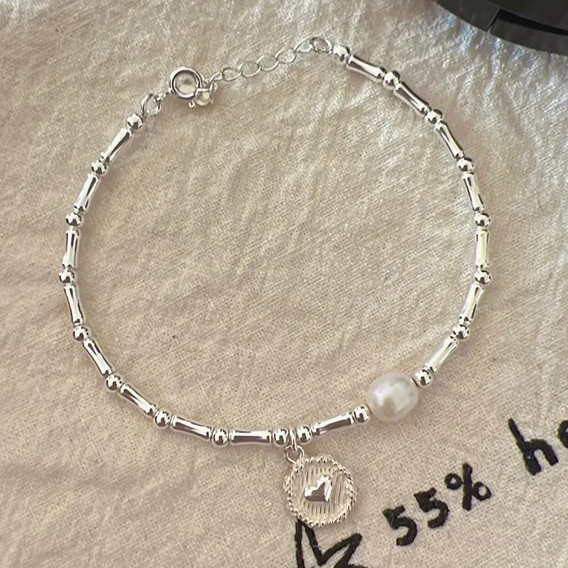 Bracelet en Argent Sterling avec Perles de Bambou