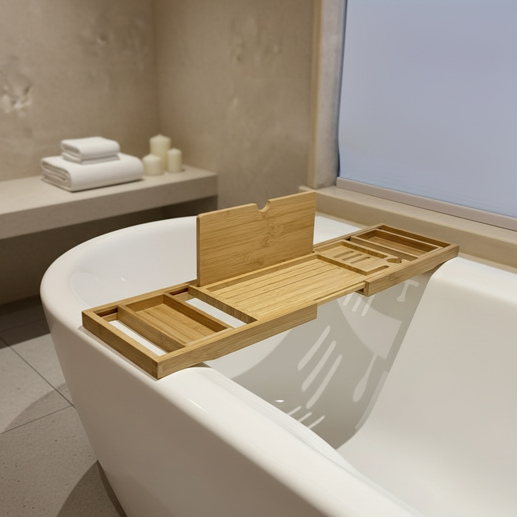 Étagère multifonctionnelle pour baignoires en bambou - RelaxShelf