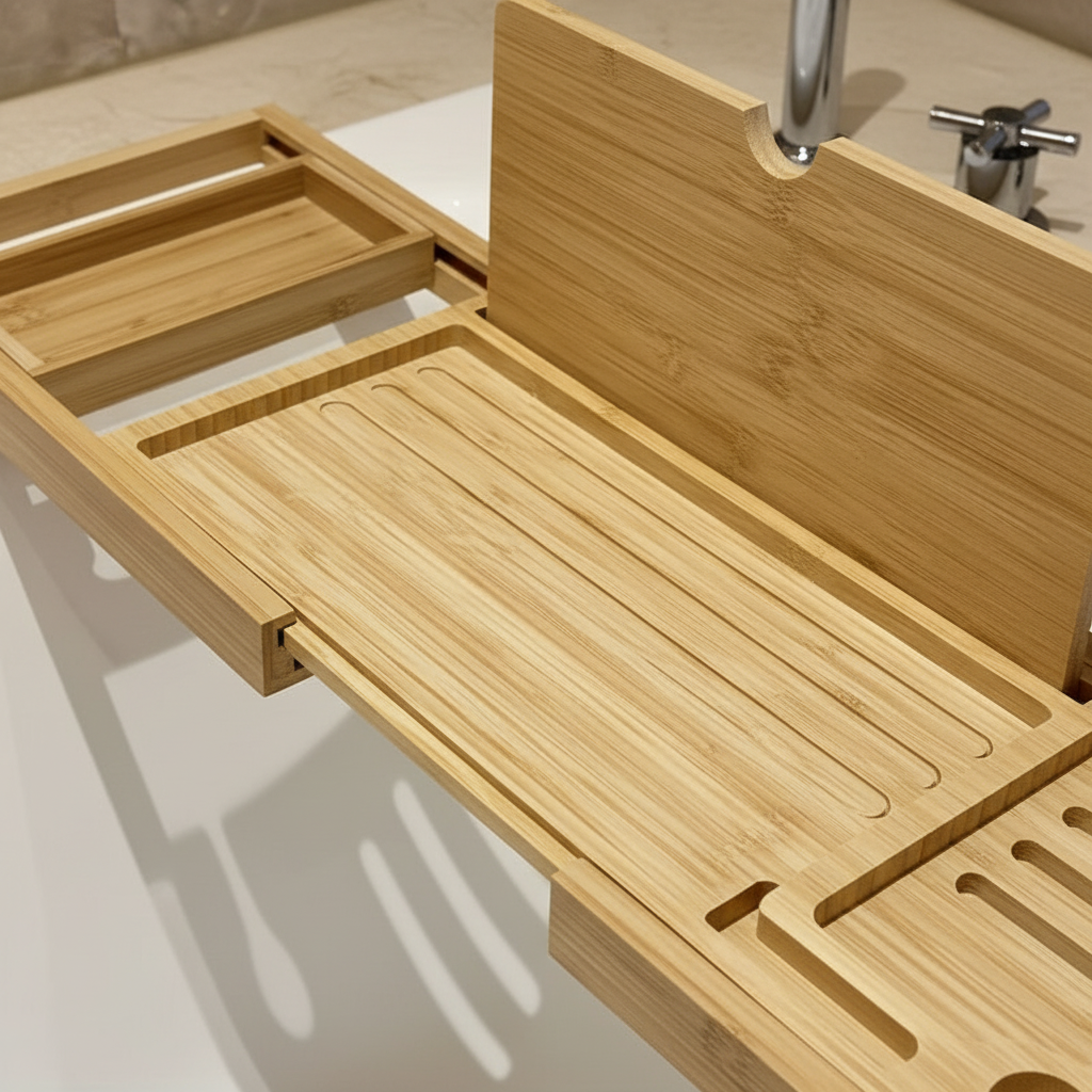 Étagère multifonctionnelle pour baignoires en bambou - RelaxShelf
