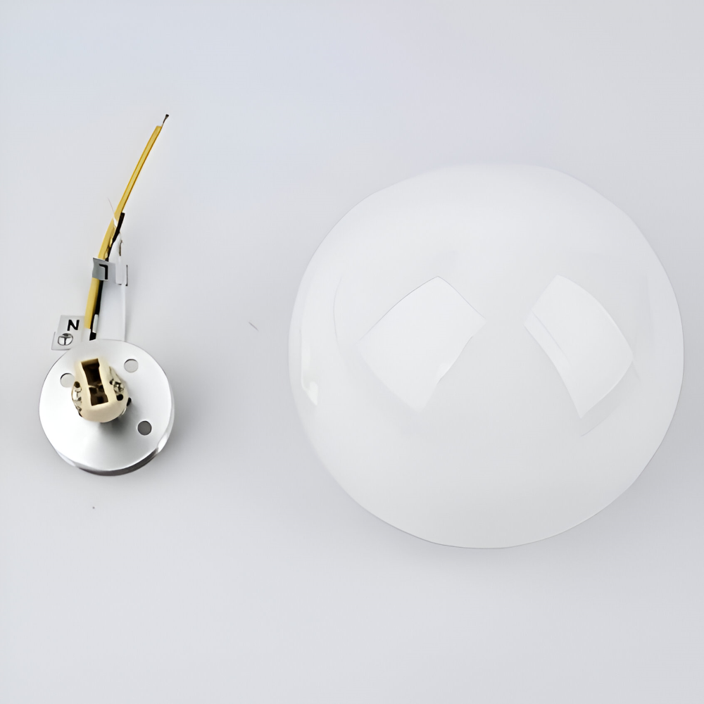 Applique murale ronde en verre opale – design minimaliste avec base en fer