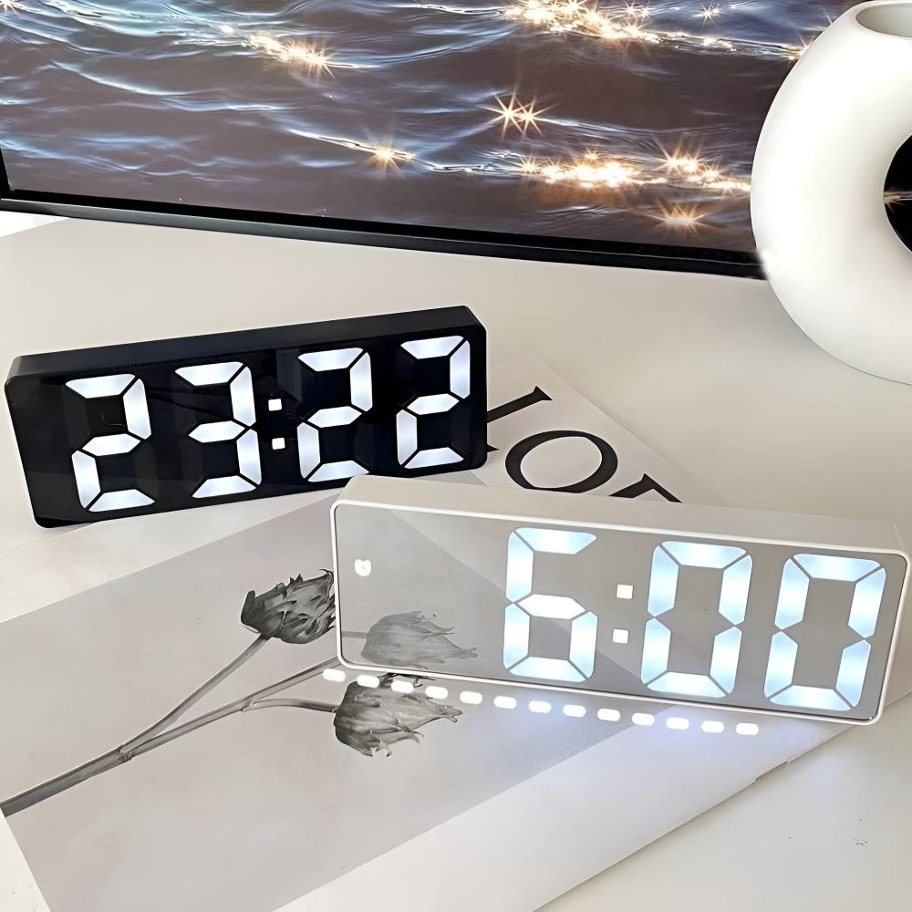 AURALED - Réveil LED contemporain avec snooze personnalisé et alimentation par batterie/USB