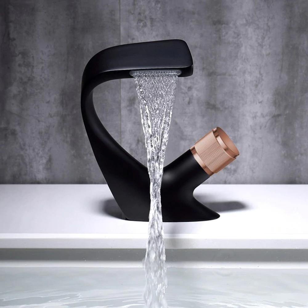 Skanto | AQUACASCADE Robinet de lavabo – Robinet de salle de bain moderne en cascade en laiton massif