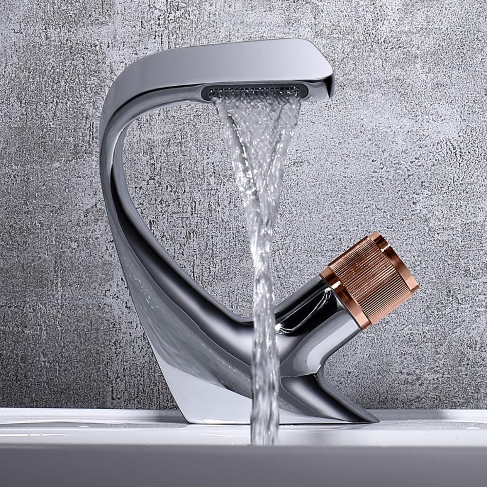 Skanto | AQUACASCADE Robinet de lavabo – Robinet de salle de bain moderne en cascade en laiton massif
