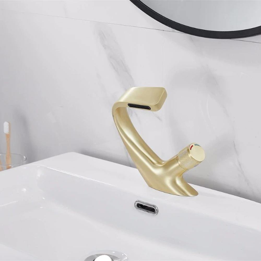 Skanto | AQUACASCADE Robinet de lavabo – Robinet de salle de bain moderne en cascade en laiton massif