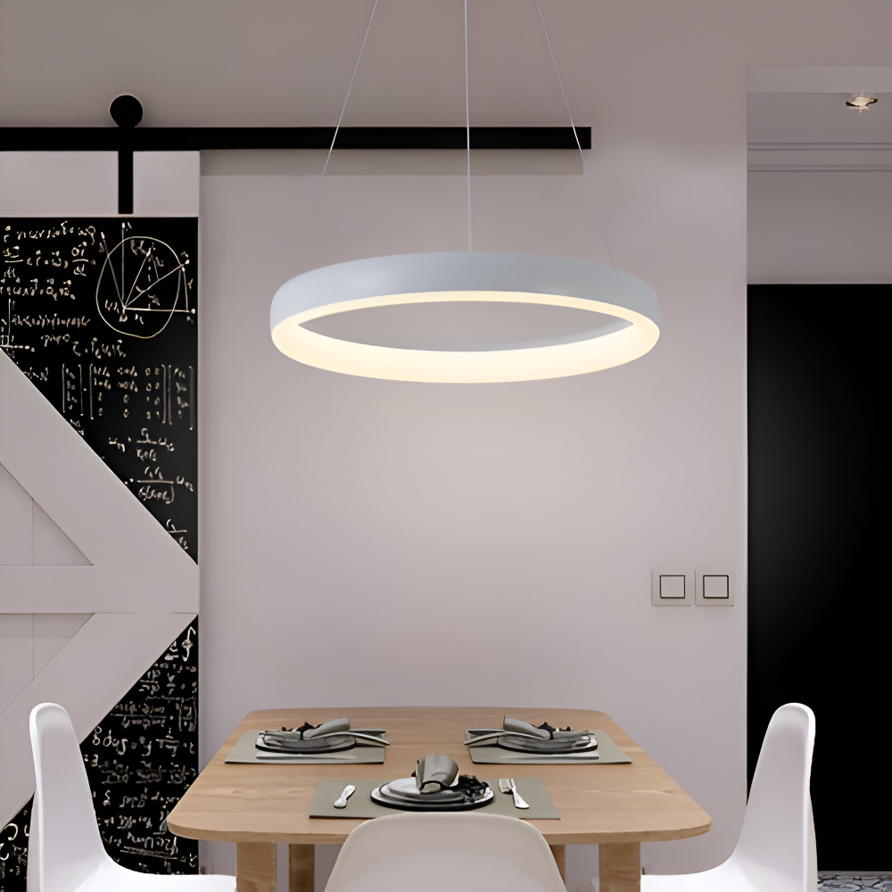 CircuGlow Pendentif – Lampe Suspendue LED Ronde Minimaliste en Noir & Blanc