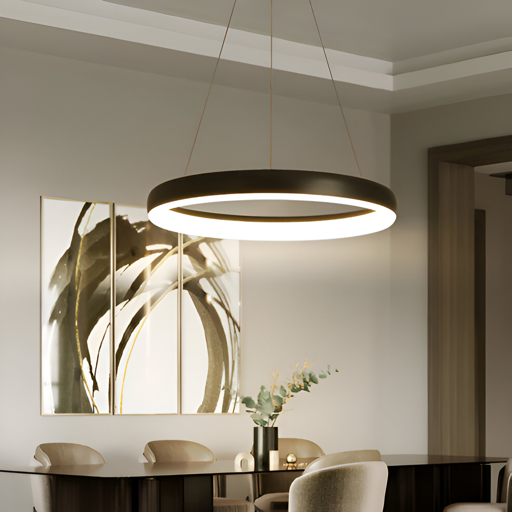 CircuGlow Pendentif – Lampe Suspendue LED Ronde Minimaliste en Noir & Blanc