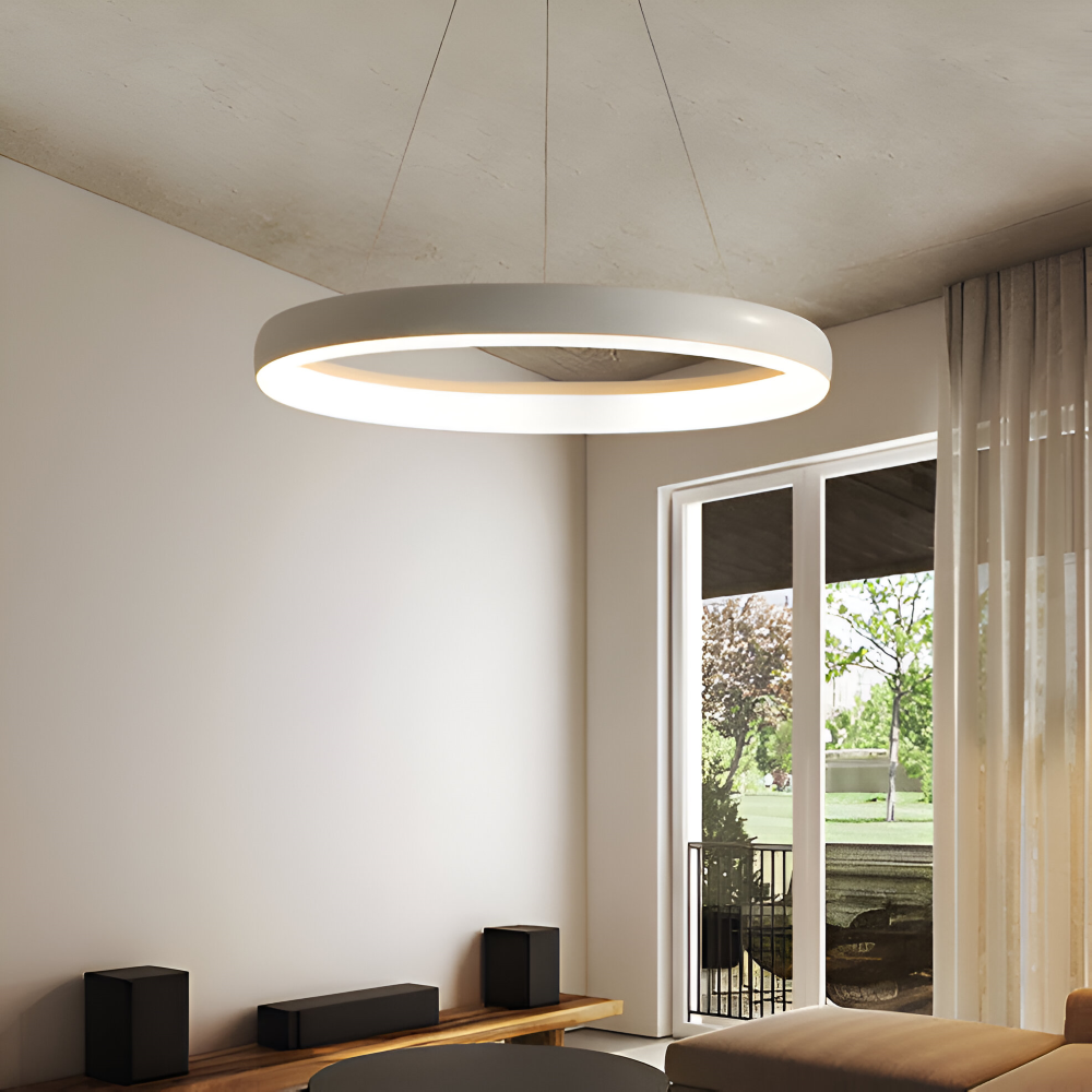 CircuGlow Pendentif – Lampe Suspendue LED Ronde Minimaliste en Noir & Blanc