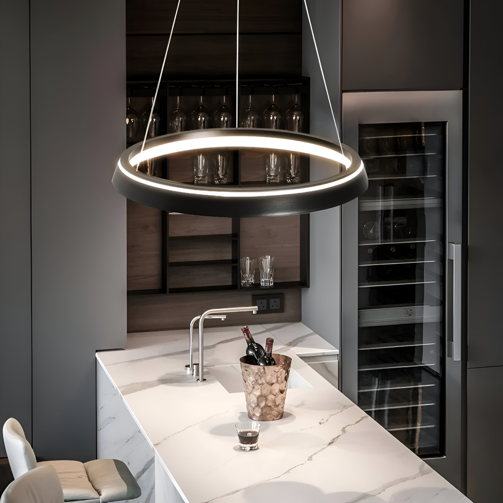 CircuGlow Pendentif – Lampe Suspendue LED Ronde Minimaliste en Noir & Blanc