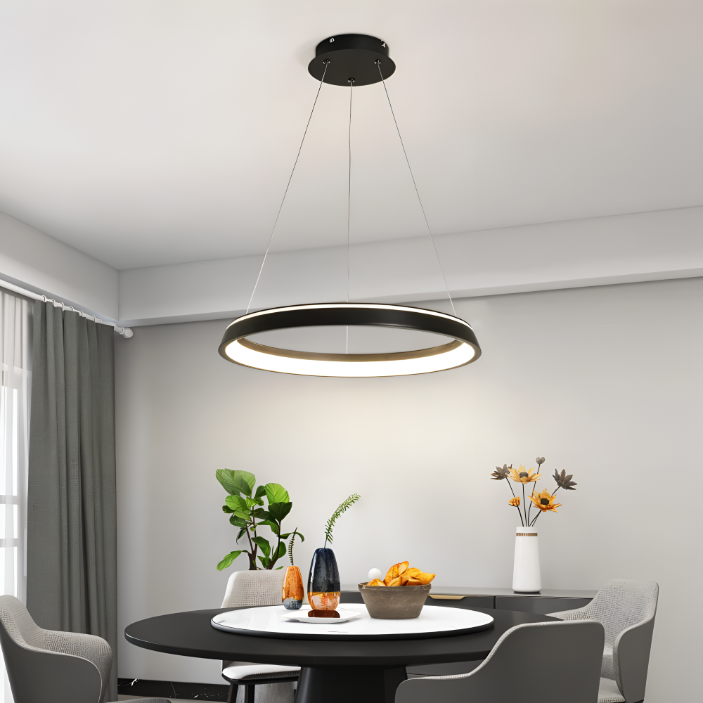 CircuGlow Pendentif – Lampe Suspendue LED Ronde Minimaliste en Noir & Blanc