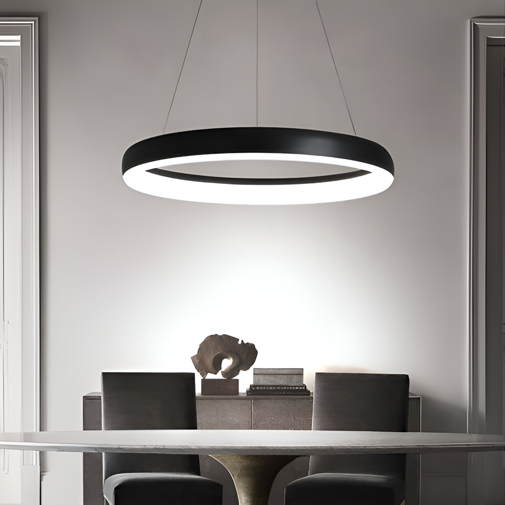 CircuGlow Pendentif – Lampe Suspendue LED Ronde Minimaliste en Noir & Blanc