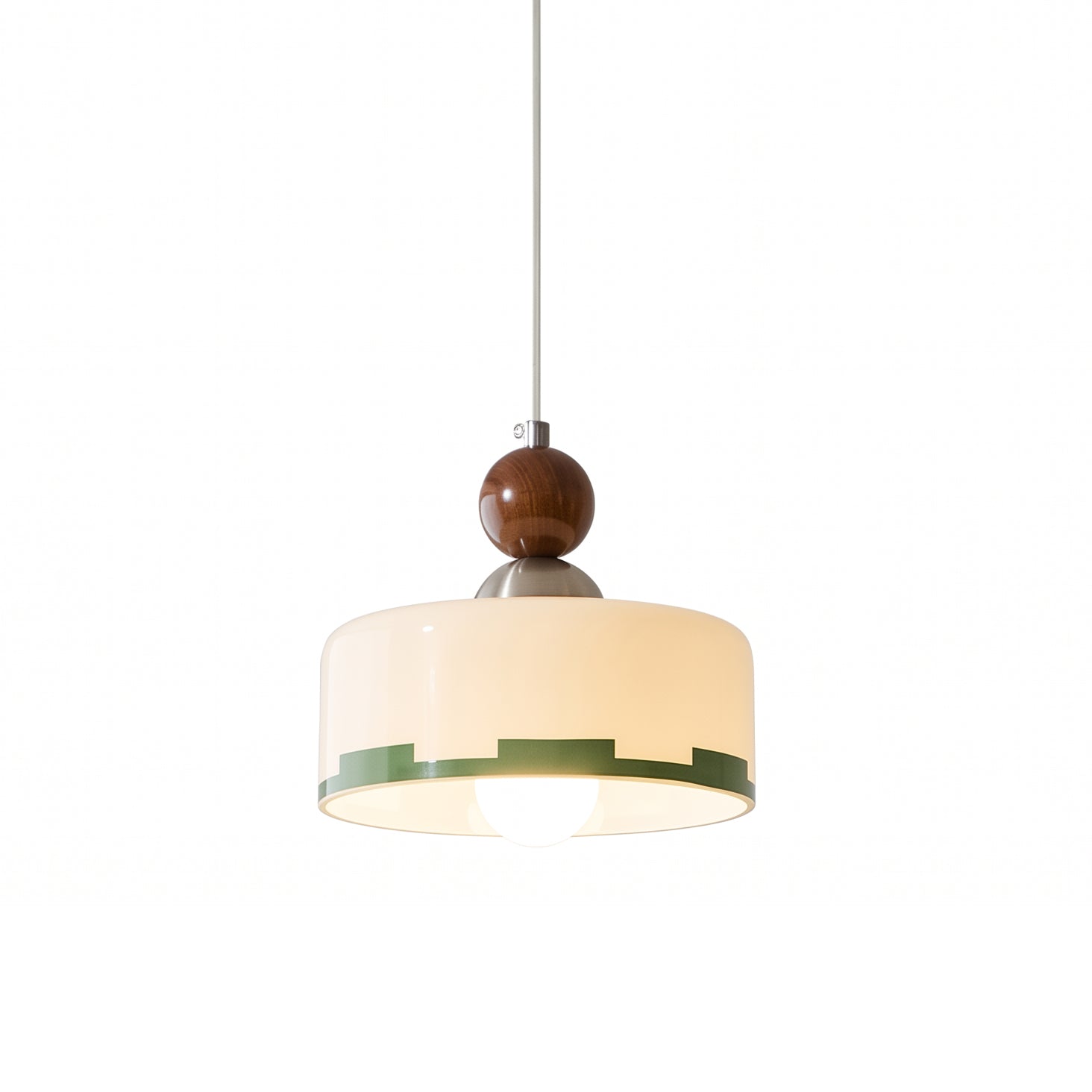 Suspension en Verre et Bois avec Abat-jour Beige