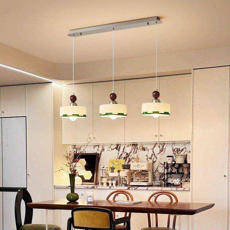 Suspension en Verre et Bois avec Abat-jour Beige
