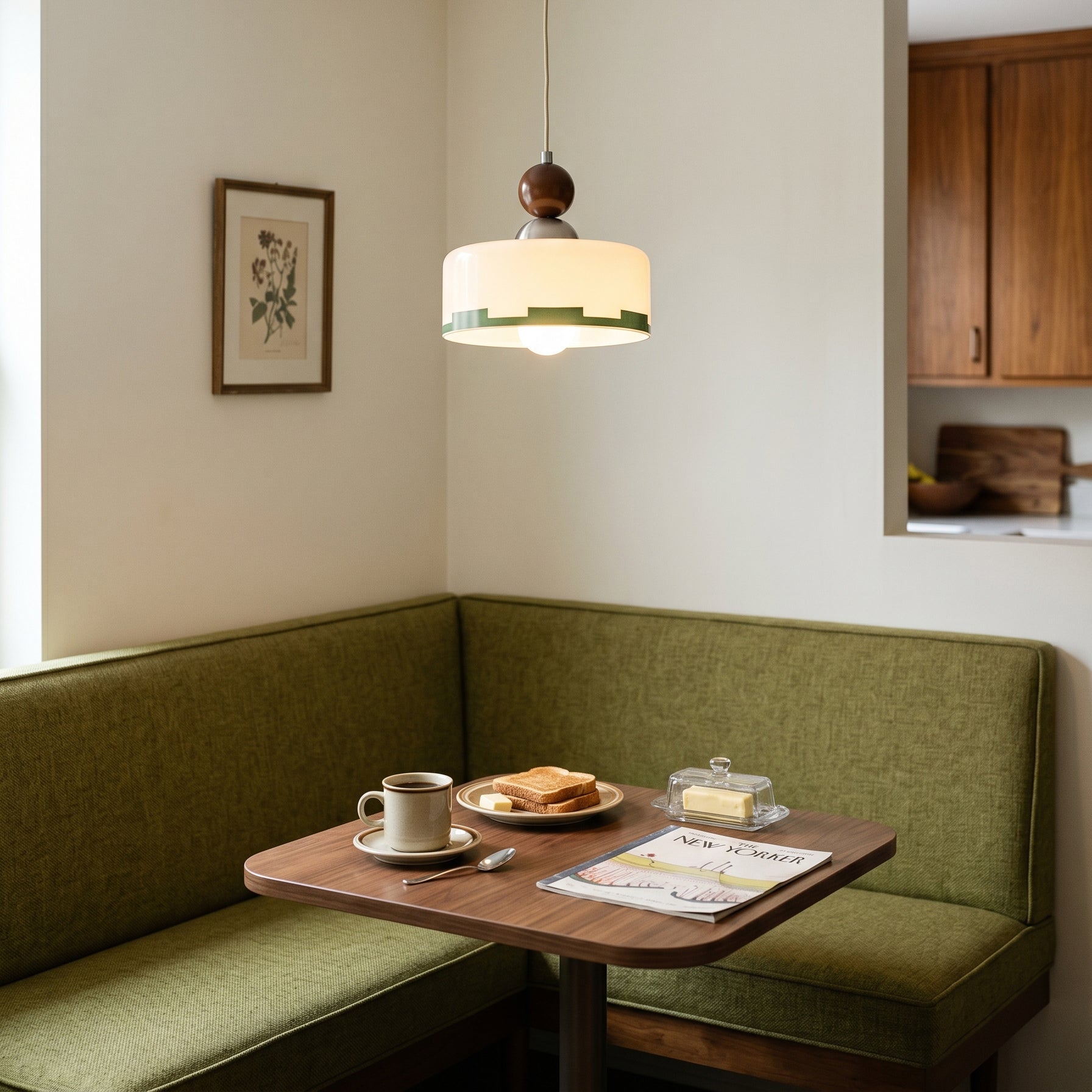Suspension en Verre et Bois avec Abat-jour Beige