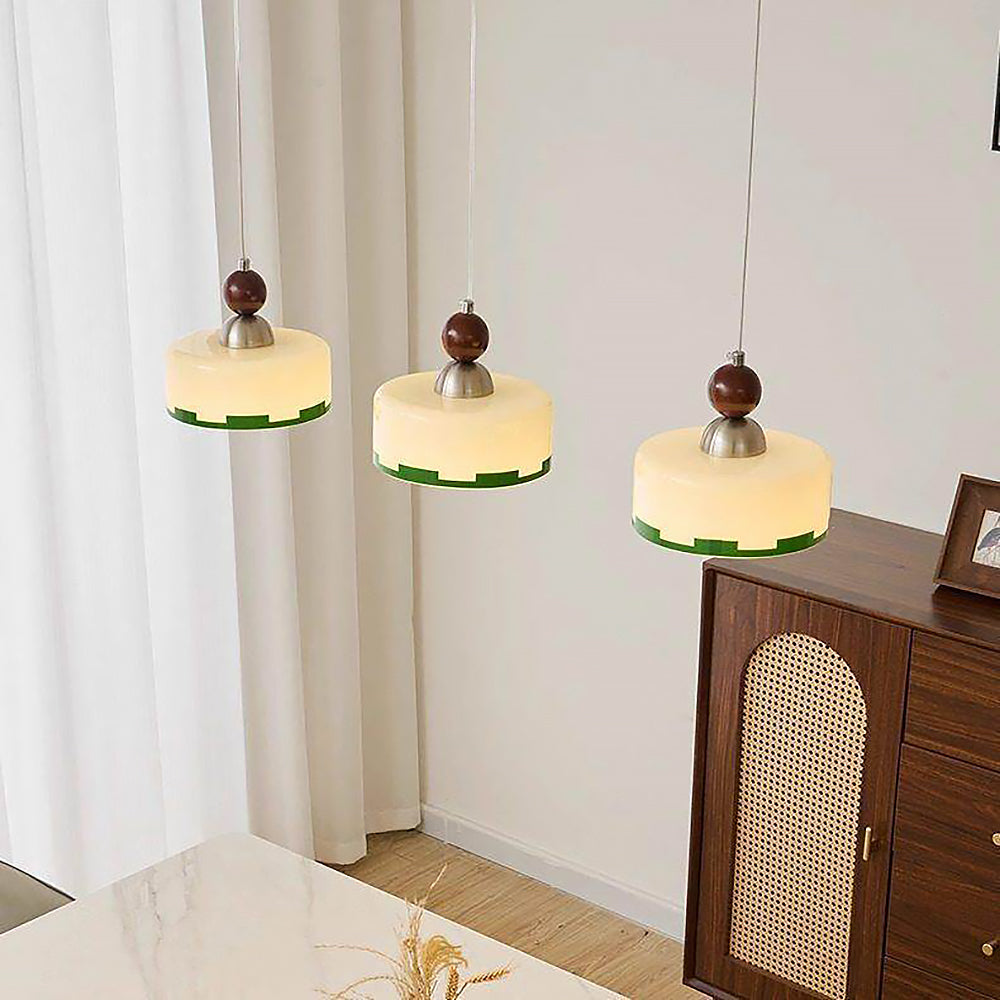 Suspension en Verre et Bois avec Abat-jour Beige