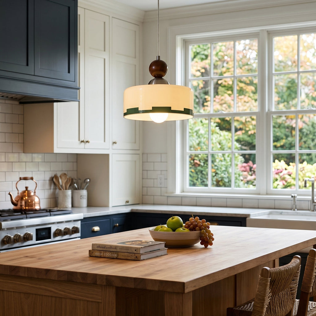 Suspension en Verre et Bois avec Abat-jour Beige