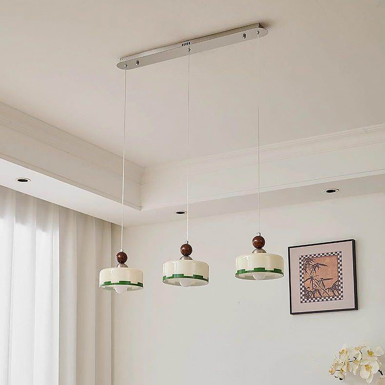 Suspension en Verre et Bois avec Abat-jour Beige