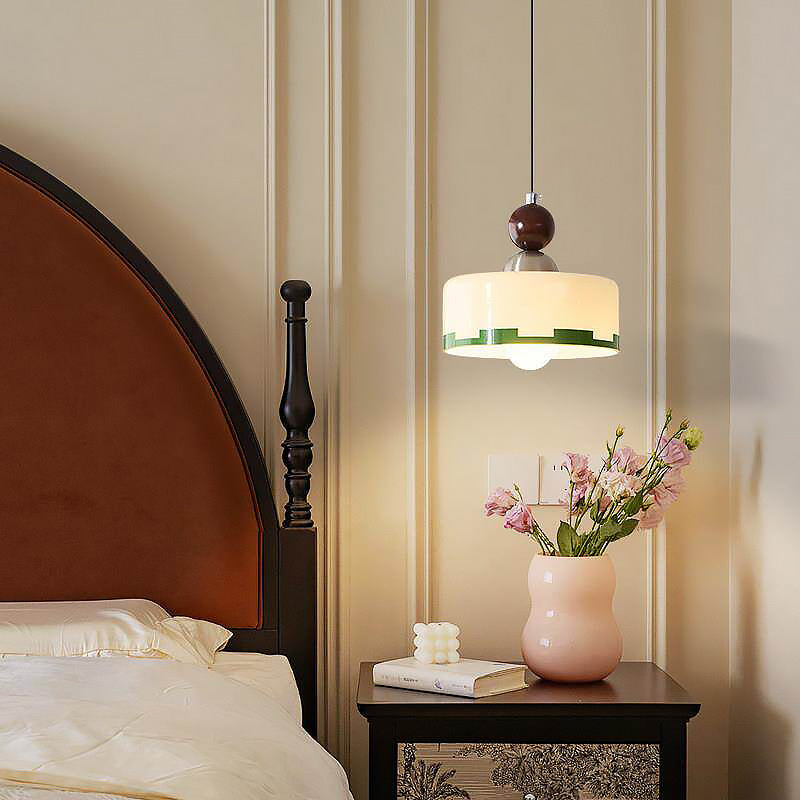 Suspension en Verre et Bois avec Abat-jour Beige