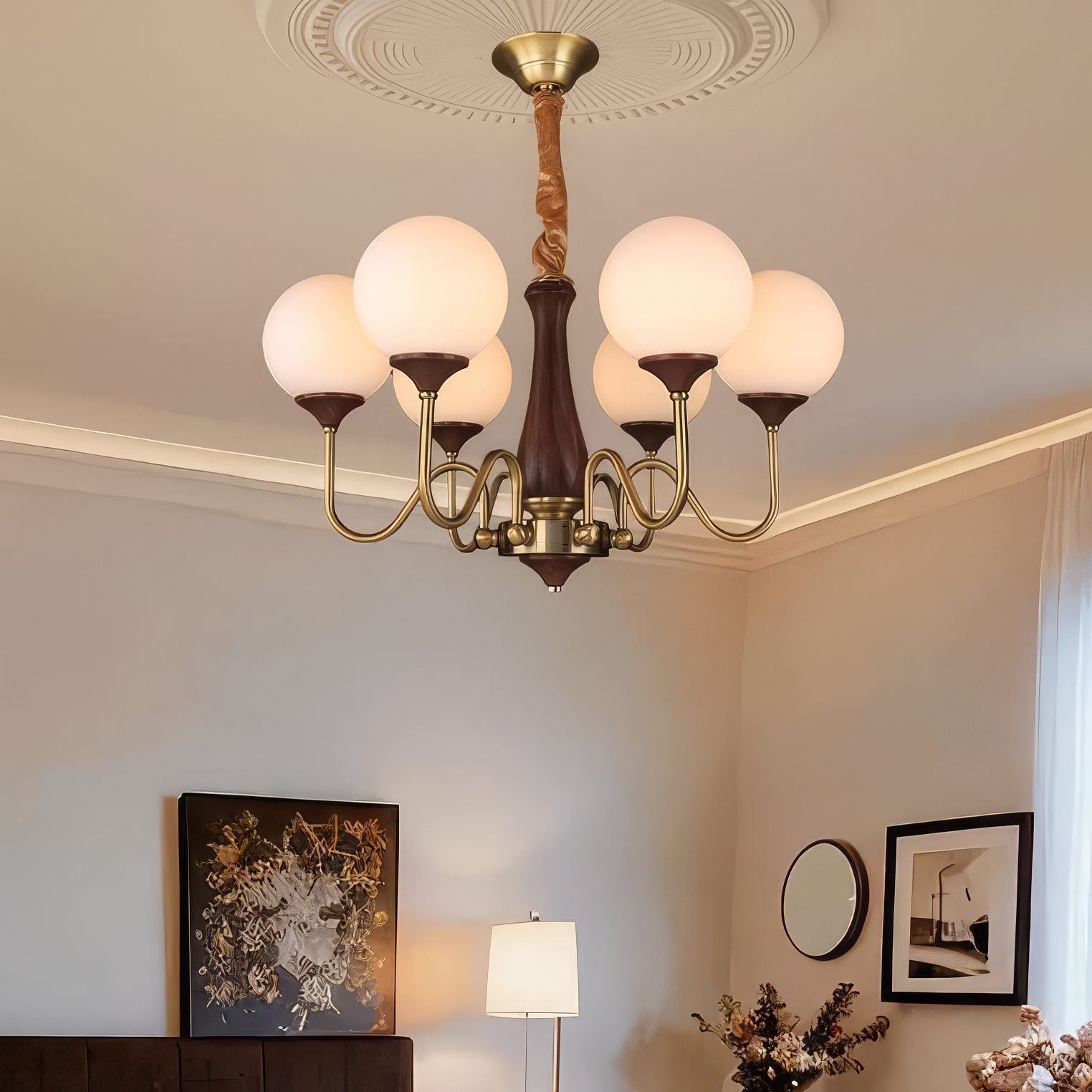 Lustre En Verre Et Métal À Plusieurs Bras