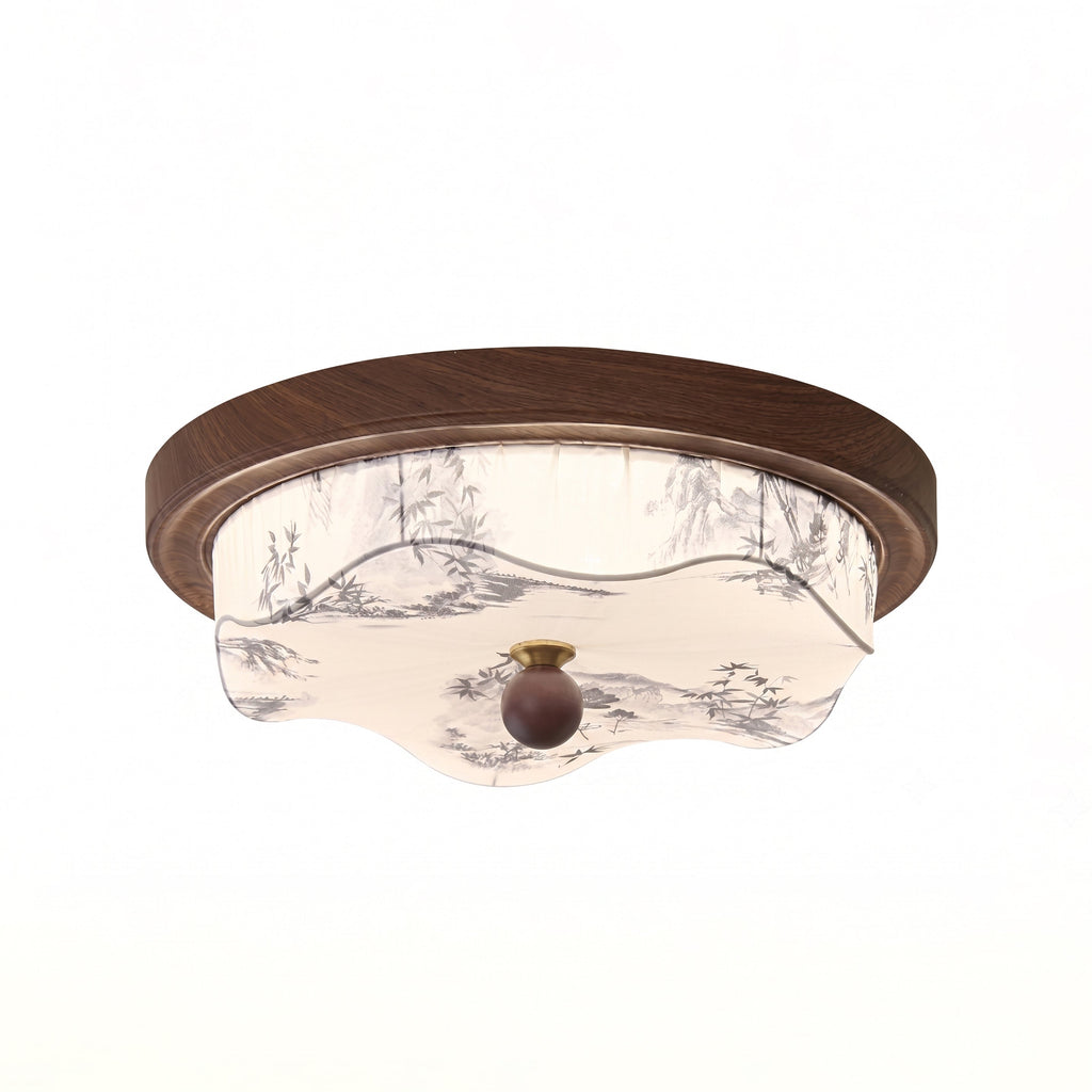 Plafonnier En Bois Et Tissu Avec LED Intégrée